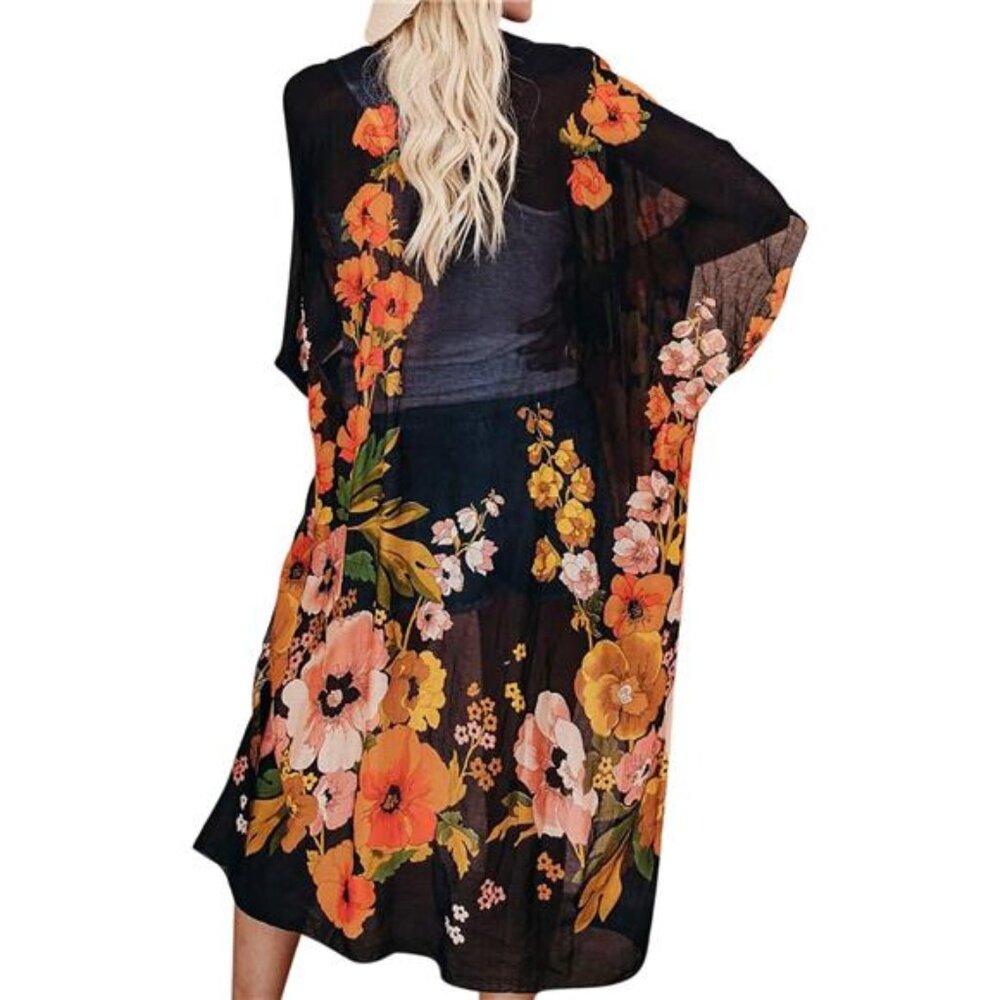 Women's Chiffon Kimono Cardigans Lightweight Batwing Summer Casual - Picture 4 of 8